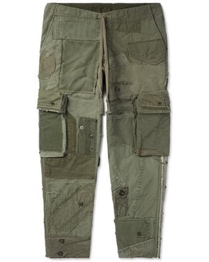 Greg Lauren Mixed Army Lounge Tapered Patchwork Cotton Cargo Pants - Green