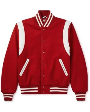 Golden Bear The Hayes Leather-Trimmed Wool-Blend Varsity Jacket - Red