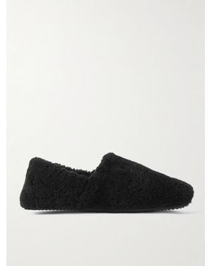 MR P. Leather-Trimmed Shearling Slippers - Black