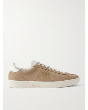 Celine Logo-Embossed Leather-Trimmed Suede Trainers - Natural