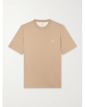 Brunello Cucinelli Logo-Print Cotton-Jersey T-Shirt - Natural