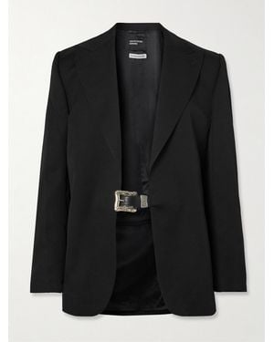 Enfants Riches Deprimes Farewell Buckle-Embellished Leather-Trimmed Wool-Gabardine Blazer - Black