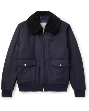 Private White V.c. The Flight Jacket 3.0 Shearling-Trimmed Wool Bomber Jacket - Blue