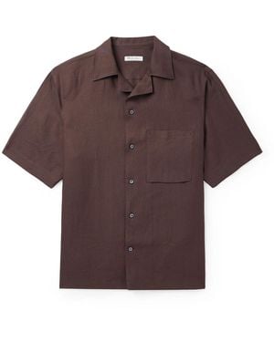 Loro Piana Federico Camp-Collar Linen Shirt - Brown