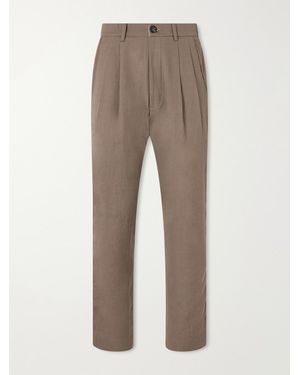 Kartik Research Embroidered Pleated Straight-Leg Wool-Canvas Trousers - Natural