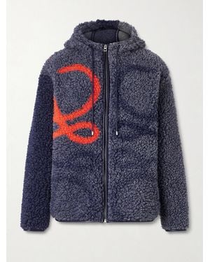 Loewe Leather-trimmed Fleece-jacquard Hooded Jacket - Blue