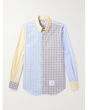 Thom Browne Funmix Button-Down Collar Gingham Cotton-Poplin Shirt - Blue