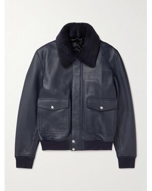 MR P. Shearling-Trimmed Full-Grain Leather Blouson Jacket - Blue