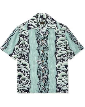 Kapital Camp-Collar Printed Cupro And Silk-Blend Shirt - Blue