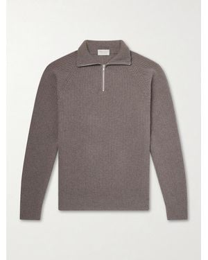 John Smedley Ryker Ribbed Recycled-Cashmere And Wool-Blend Half-Zip Jumper - Grey