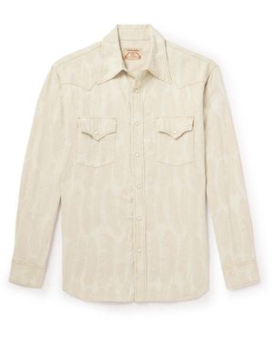 Kapital Magpie Distressed Denim-Jacquard Western Shirt - White