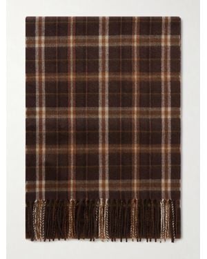 Celine Checked Fringed Cashmere Scarf - Marrone