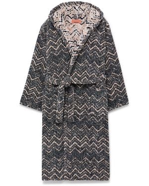 Missoni Striped Cotton-terry Jacquard Hooded Robe - Gray