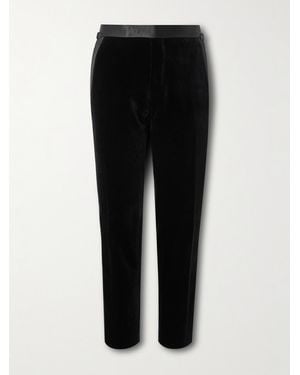 Tom Ford Straight-Leg Satin-Trimmed Velvet Tuxedo Trousers - Black