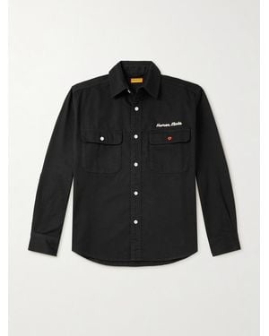 Human Made Logo-Embroidered Printed Cotton-Twill Shirt - Black