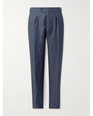 Slowear Venezia 1951 Tapered Pleated Linen, Wool And Silk-Blend Trousers - Blue