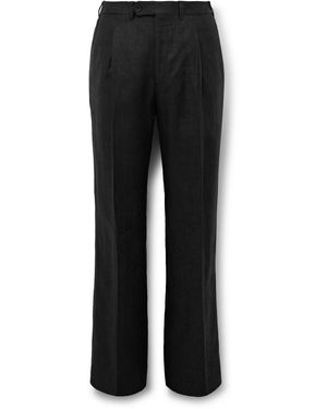 Saman Amel Straight-Leg Pleated Linen Suit Pants - Black