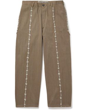 Kartik Research Wide-Leg Embellished Embroidered Cotton Pants - Natural