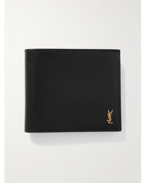 Saint Laurent Tiny Cassandre Logo-Appliquéd Leather Billfold Wallet - Black