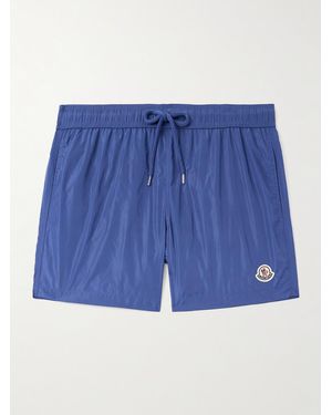 Moncler Gerade geschnittene mittellange Badeshorts mit Streifen und Logoapplikation - Blau