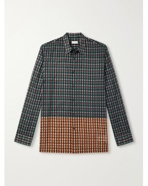 Dries Van Noten Panelled Checked Cotton-Voile Shirt - Blue