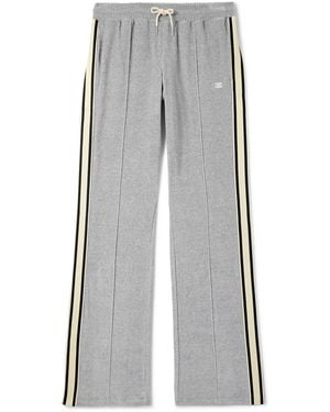 Celine Straight-Leg Webbing-Trimmed Logo-Embroidered Cotton-Blend Velour Track Pants - Gray