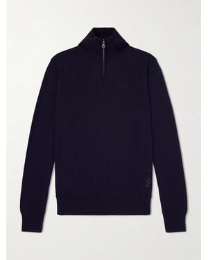 James Purdey & Sons Linton Logo-Embroidered Wool Half-Zip Jumper - Blue