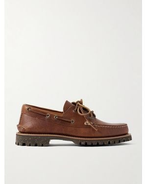 Yuketen Hex Eye Pebble-Grain Leather Boat Shoes - Marrone