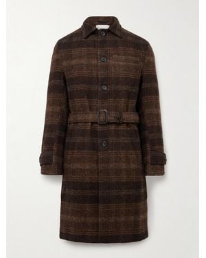 Oliver Spencer Grandpa Belted Checked Wool-felt Coat - Brown