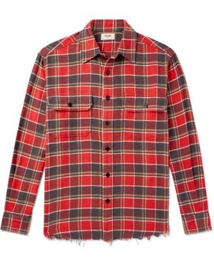 Celine Frayed Checked Cotton-Flannel Shirt - Red