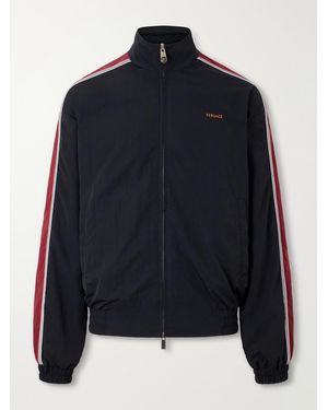 Versace Logo-Embroidered Shell Jacket - Blue
