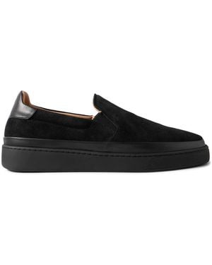 Mulo Leather-Trimmed Suede Slip-On Sneakers - Black