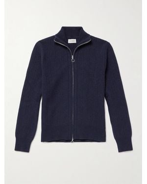 Oliver Spencer Kilbridge Cardigan aus Wolle in Rippstrick mit Reißverschluss - Blau