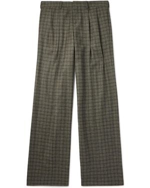 Celine Wide-Leg Pleated Checked Wool Pants - Green
