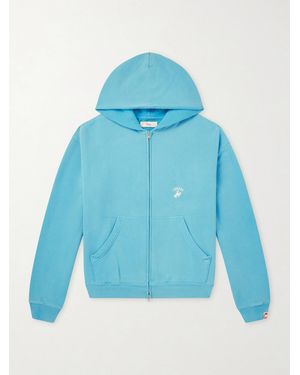 CHERRY LA Logo-Embroidered Paint-Splattered Cotton-Jersey Zip-Up Hoodie - Blue