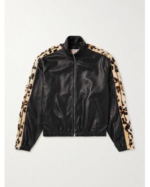 Marni Leopard-Print Faux Fur-Trimmed Leather Jacket - Black