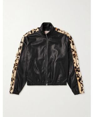 Marni Leopard-print Faux Fur-trimmed Leather Jacket - Black