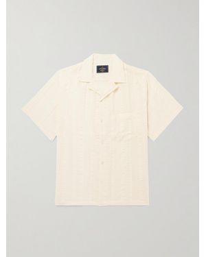 Portuguese Flannel Punta Convertible-Collar Striped Embroidered Cotton-Voile Shirt - Natural