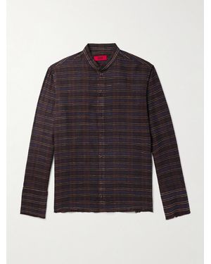 424 Embroidered Checked Cotton-Blend Flannel - Blue