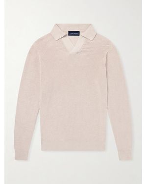 Thom Sweeney Cotton Long Sleeve Polo - Natural
