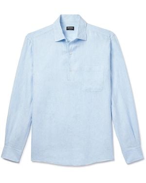 ZEGNA Oasi Linen Half-placket Shirt - Blue