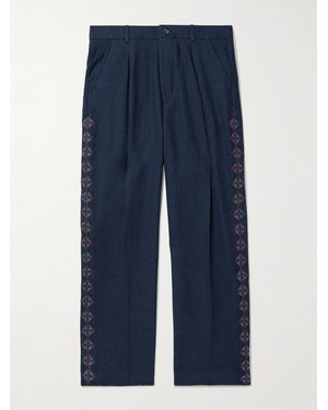 Kartik Research Gerade geschnittene Hose aus Wolle mit Falten und Stickerei - Blau