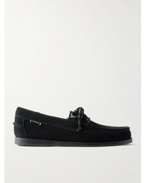 Sebago Docksides Portland Leather-Trimmed Suede Boat Shoes - Black