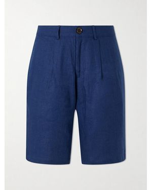 Oliver Spencer Coney Straight-Leg Pleated Linen Shorts - Blue