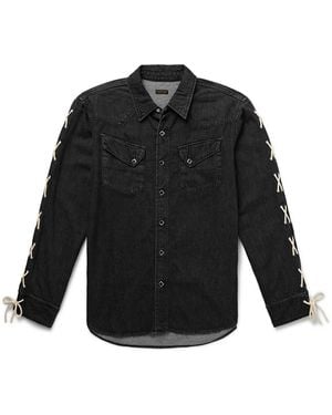 Kapital Slim-Fit Leather-Trimmed Lace-Up Denim Shirt - Black