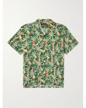Beams Plus Camp-Collar Printed Cotton-Voile Shirt - Green
