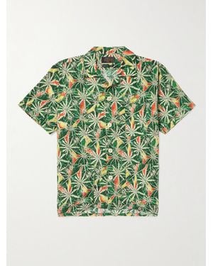 Beams Plus Camp-Collar Printed Cotton-Voile Shirt - Green