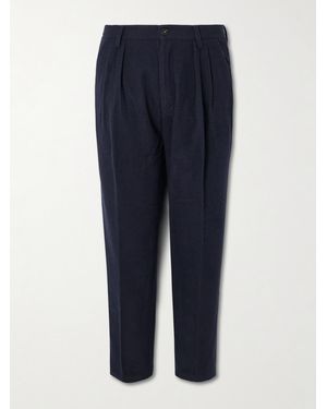 Massimo Alba Tapered Pleated Virgin Wool And Cotton-Blend Trousers - Blue