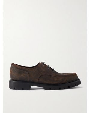 Celine Waxed-Suede Derby Shoes - Braun