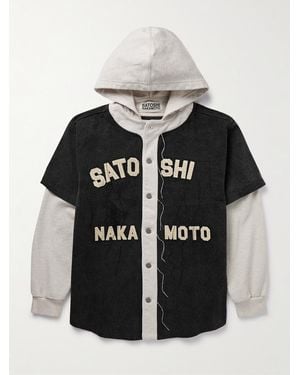 Satoshi Nakamoto Distressed Cotton Jersey-Trimmed Denim Hooded Jacket - Black